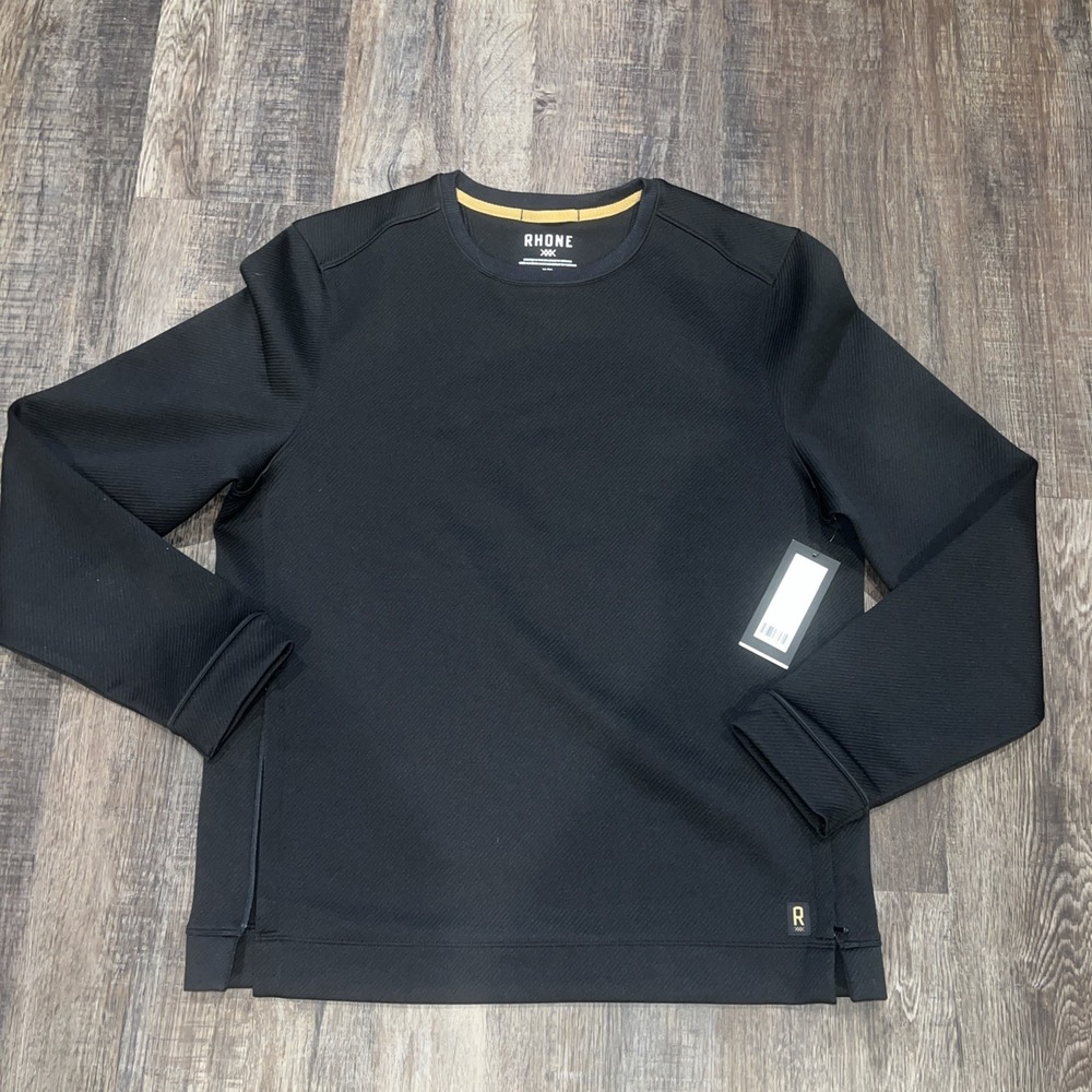 NEW Rhone~MEDIUM~Quantum Crewneck Sweater Mens Black Stretch Knit Pullover Zip